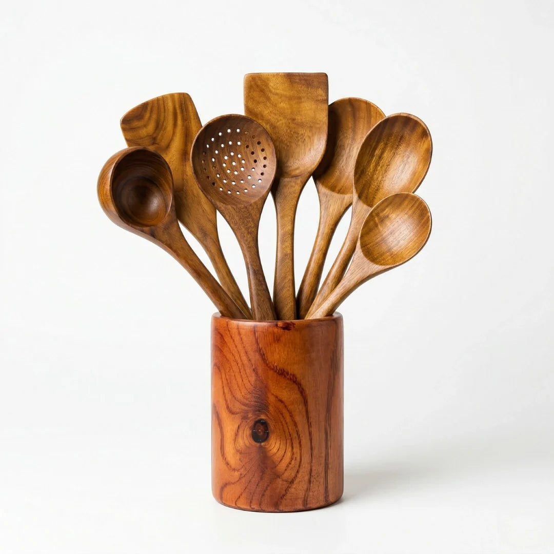 Juego de 7 utensilios de acacia Woodmera en soporte