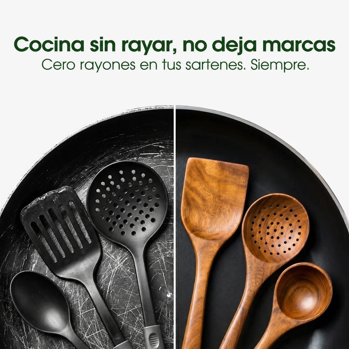 Utensilios de acacia que no rayan los sartenes